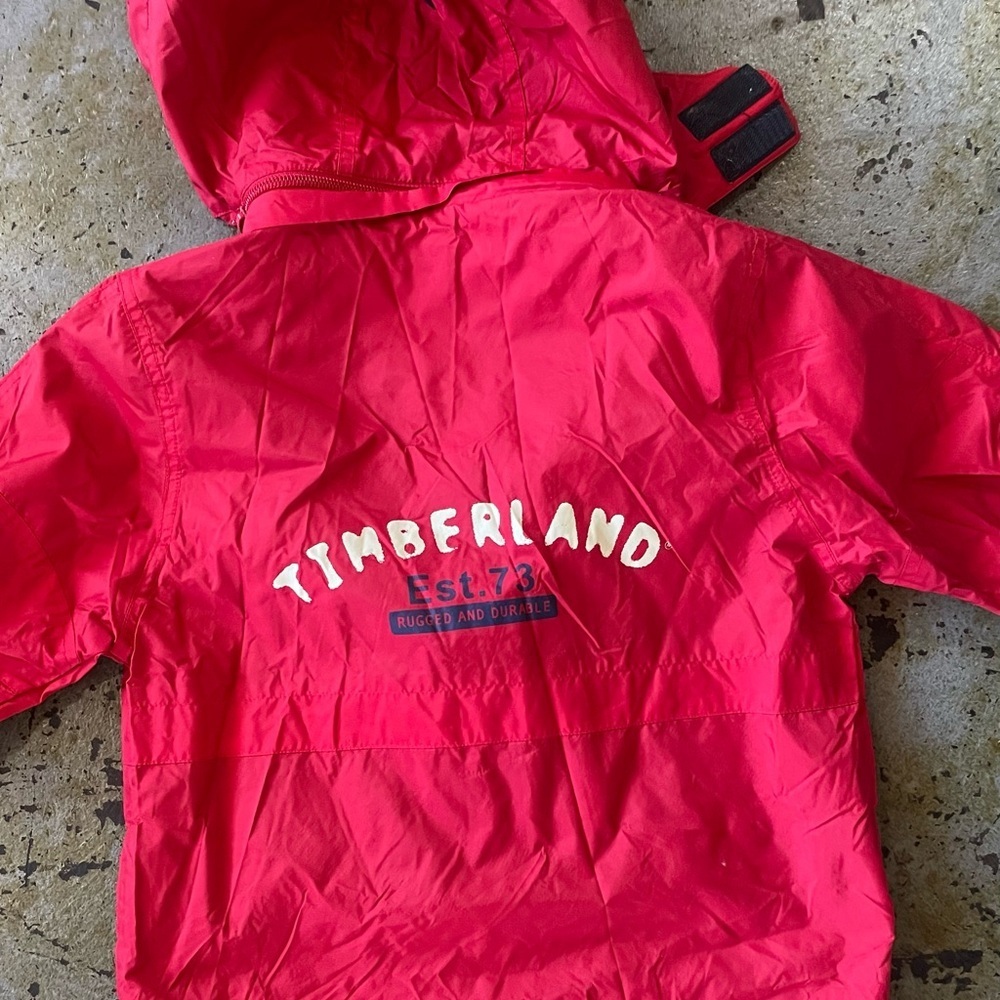 Timberland Kids Red and Navy Lightweight Removable Hood Jacket Size 4 - Picture 7 of 10
